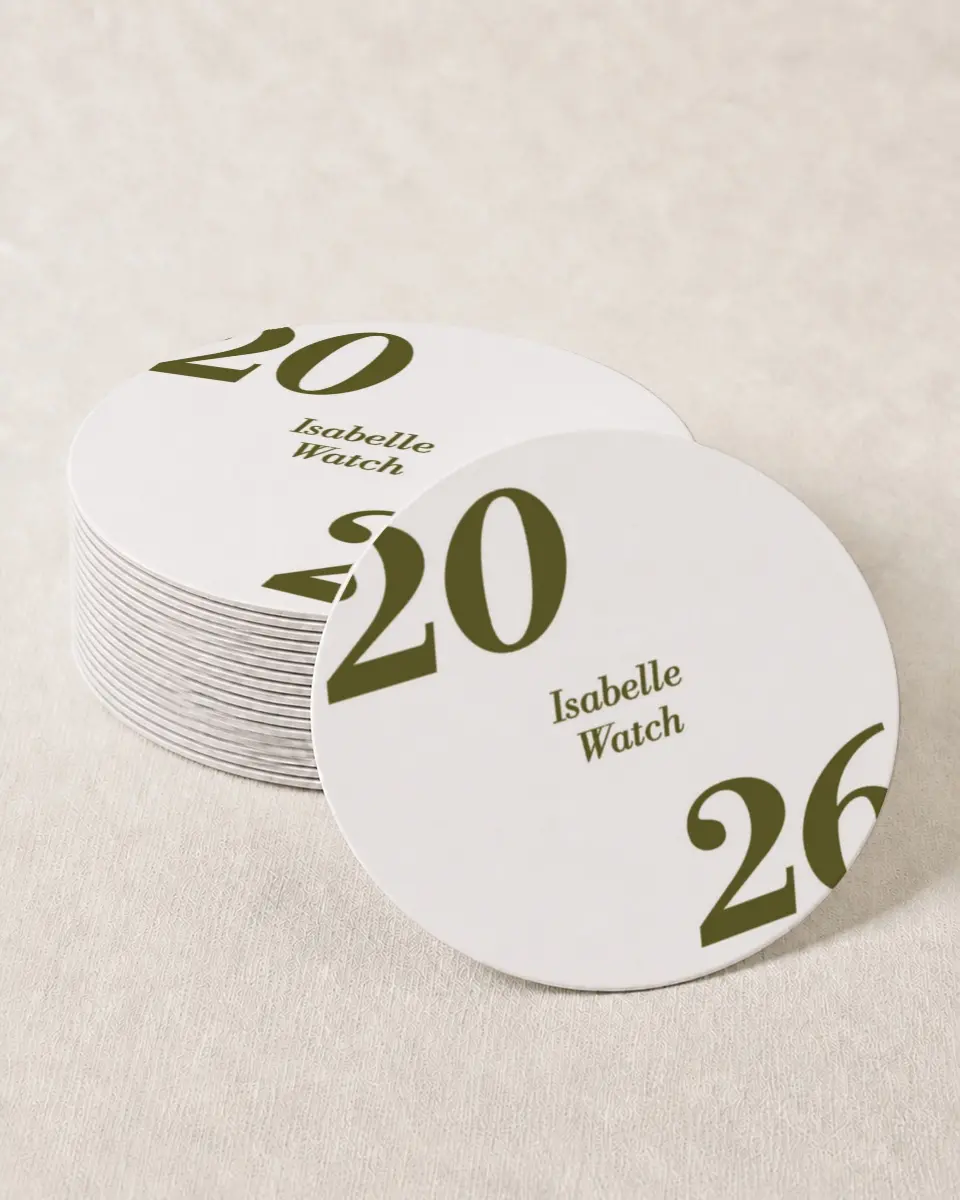 This is a 4" x 4" Wedding Coaster called Grad Year printed in full color on Kraft Chipboard paper