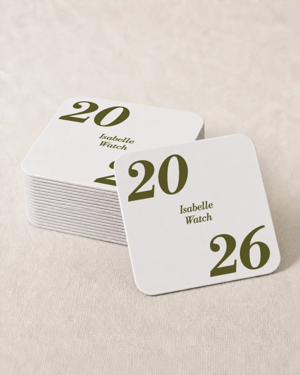 This is a 4" x 4" Wedding Coaster called Grad Year printed in full color on Kraft Chipboard paper