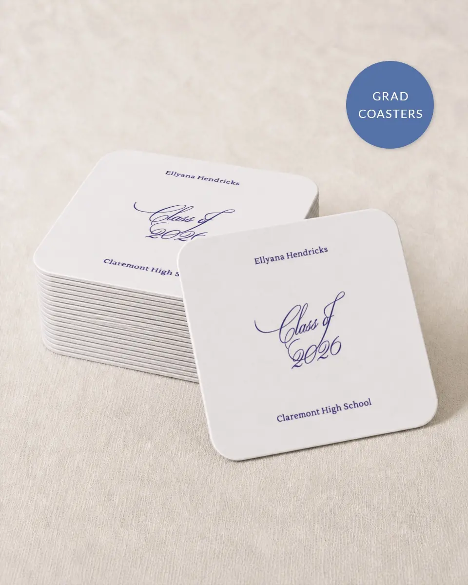 This is a 4" x 4" Wedding Coaster called Elegantly Graduated printed in full color with Gold foil on Kraft Chipboard paper