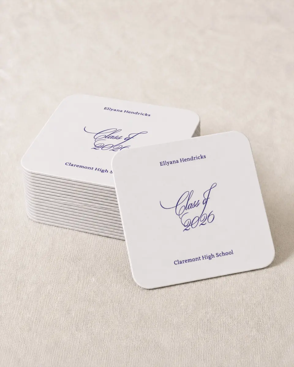 This is a 4" x 4" Wedding Coaster called Elegantly Graduated printed in full color on Kraft Chipboard paper