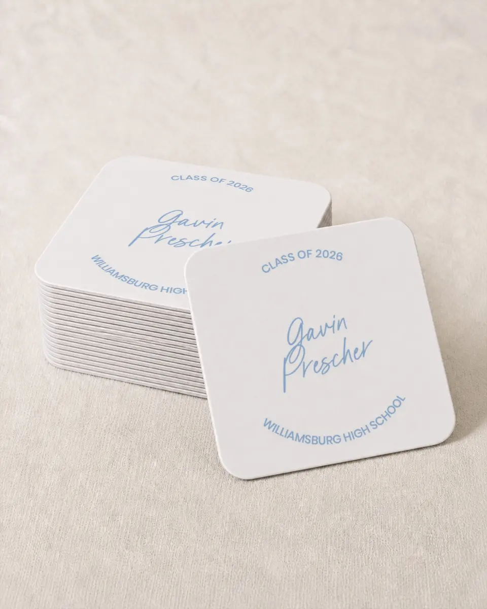 This is a 4" x 4" Wedding Coaster called Simple Grad printed in full color on Kraft Chipboard paper