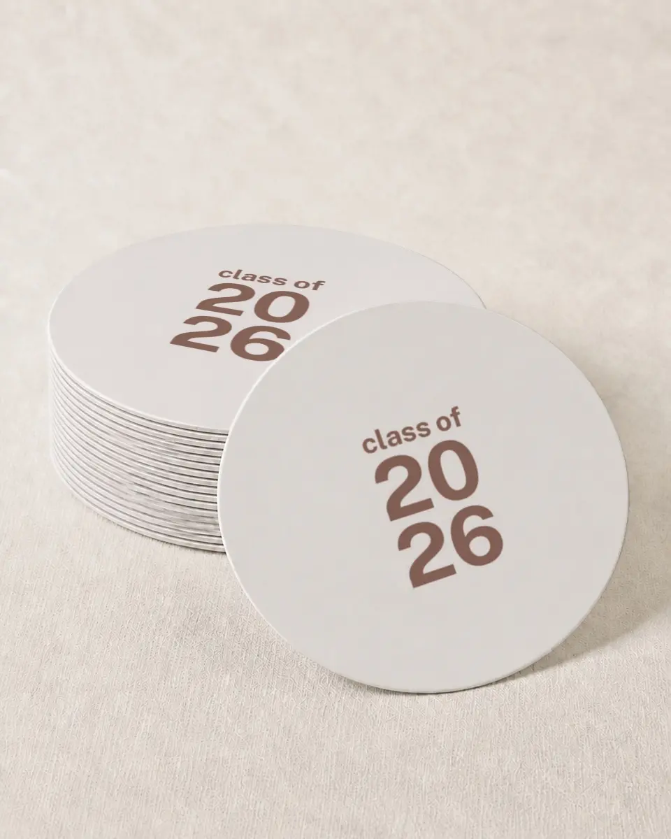 This is a 4" x 4" Wedding Coaster called Graduation Time printed in full color on Kraft Chipboard paper