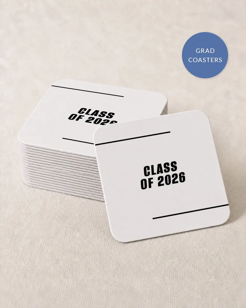 This is a 4" x 4" Wedding Coaster called Go Long printed in full color on Kraft Chipboard paper