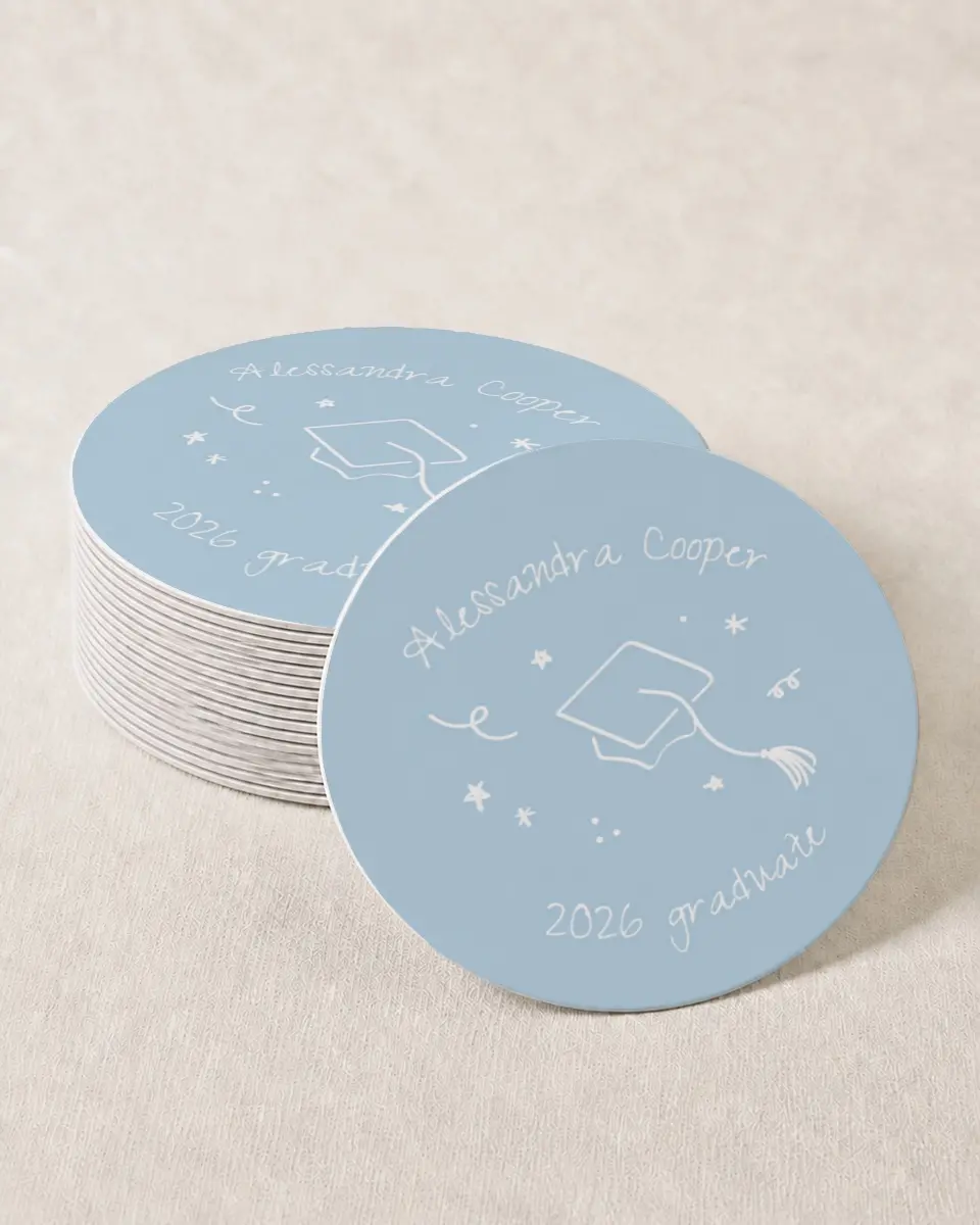 This is a 4" x 4" Wedding Coaster called Doodles in the Margin printed in full color on Kraft Chipboard paper