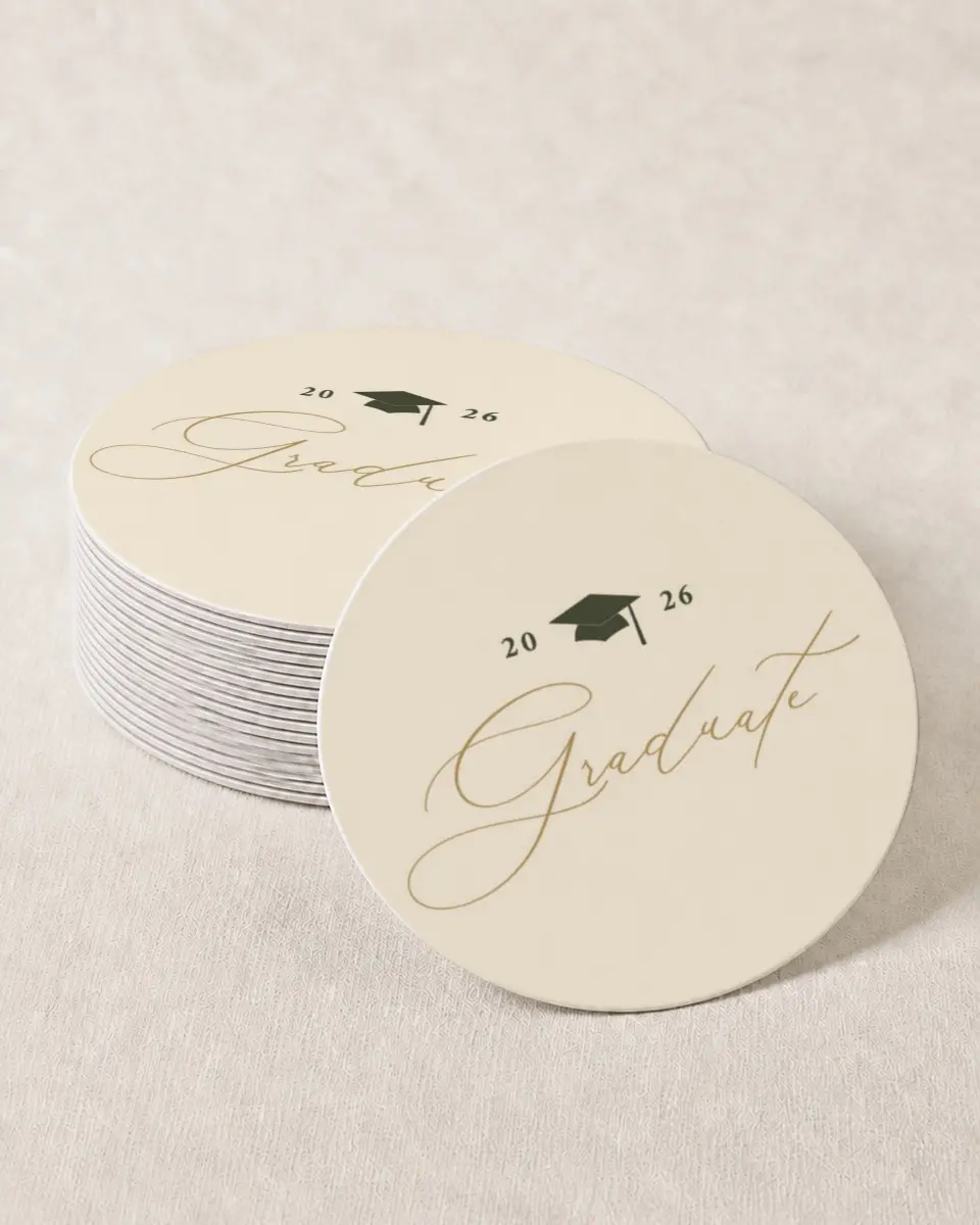 This is a 4" x 4" Wedding Coaster called Mature Minimalist printed in full color on Kraft Chipboard paper