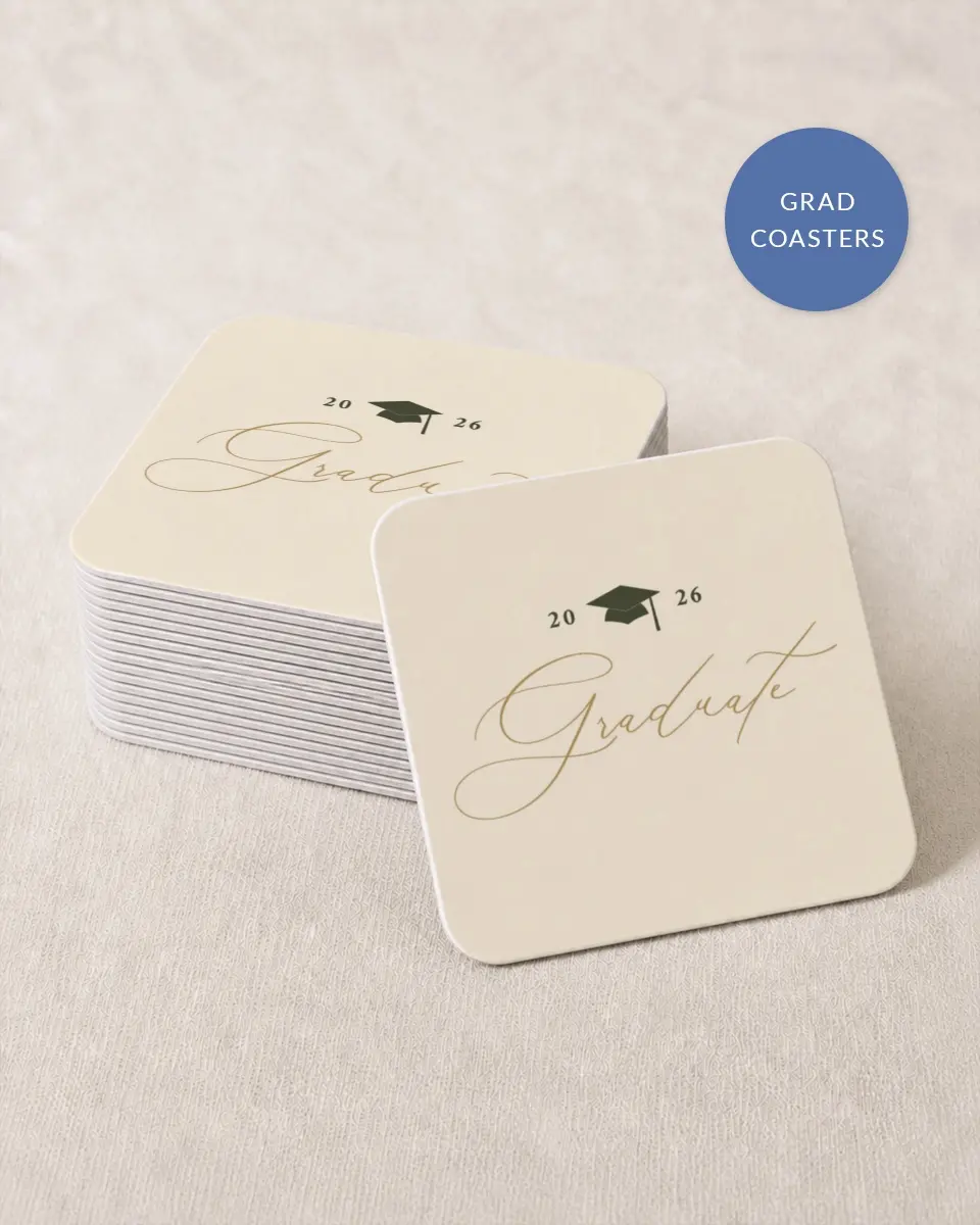 This is a 4" x 4" Wedding Coaster called Mature Minimalist printed in full color on Kraft Chipboard paper