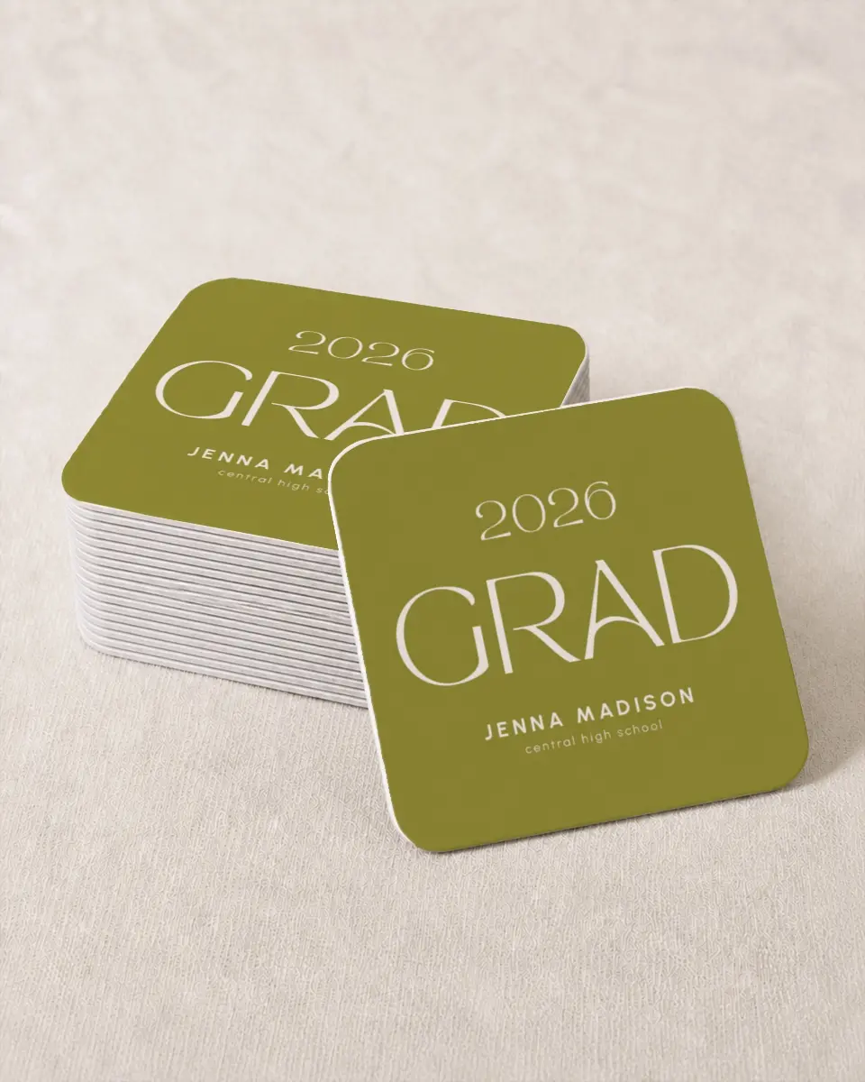 This is a 4" x 4" Wedding Coaster called Only the Beginning printed in full color on Kraft Chipboard paper