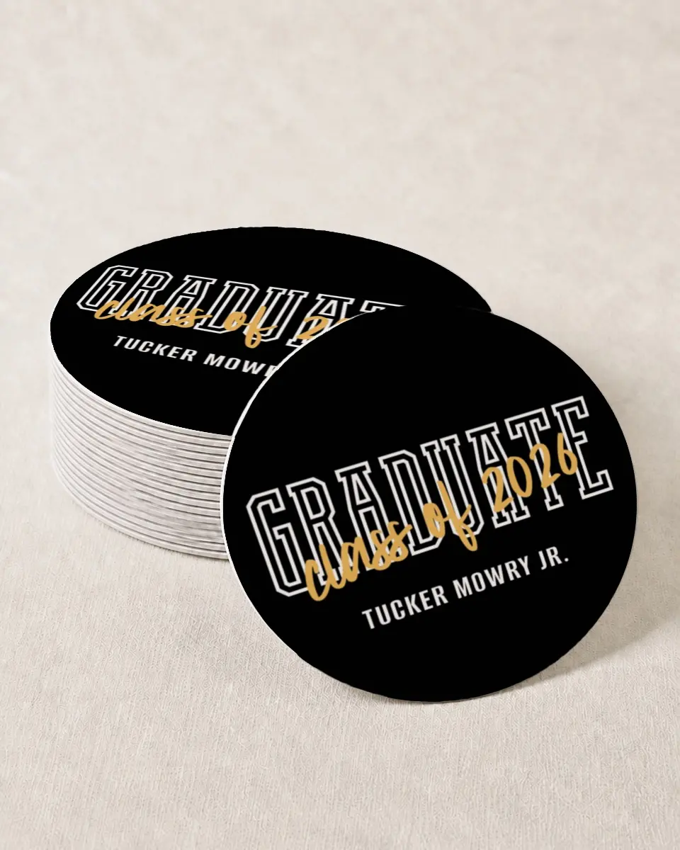This is a 4" x 4" Wedding Coaster called Onward and Upward printed in full color on Kraft Chipboard paper