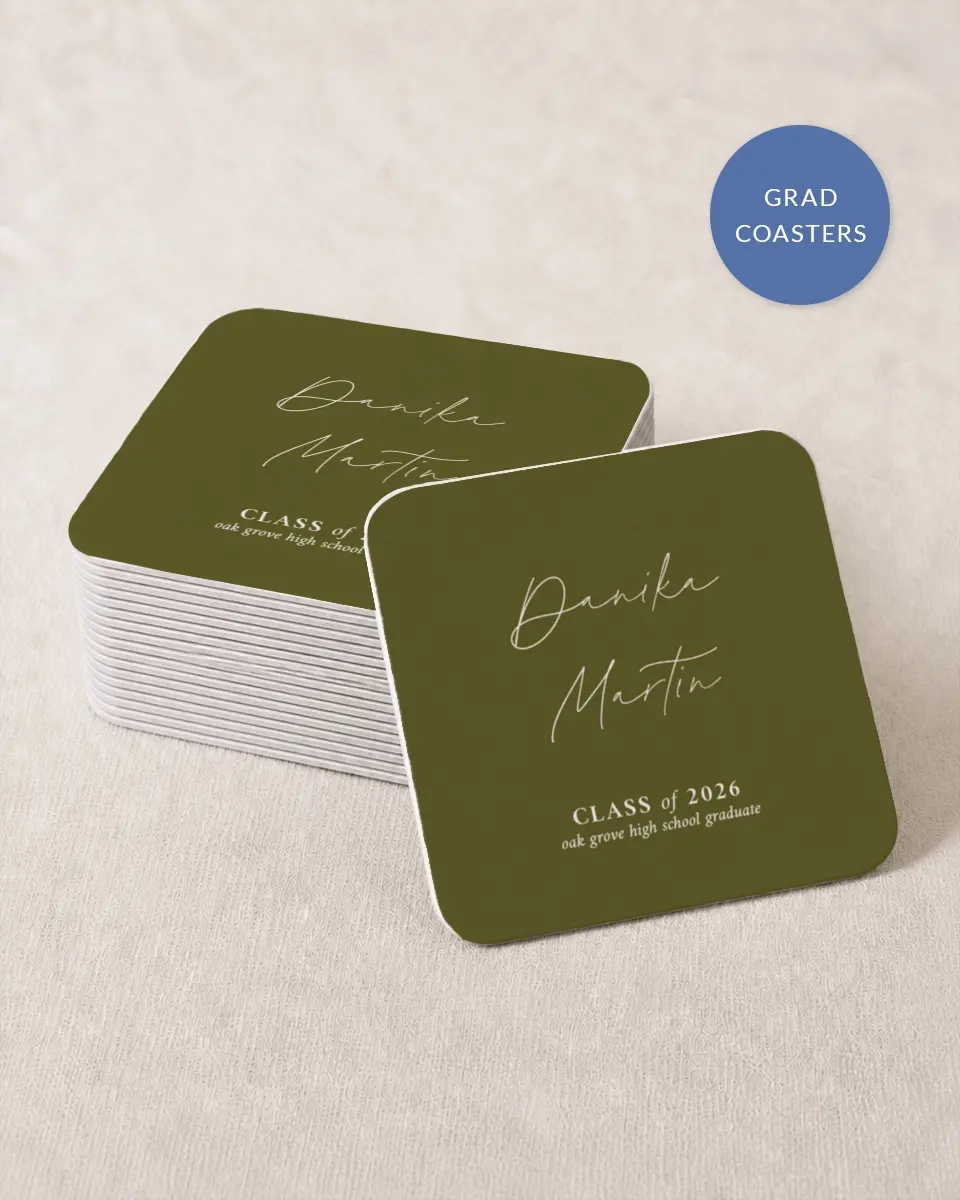 This is a 4" x 4" Wedding Coaster called Monumental Moment printed in full color on Kraft Chipboard paper