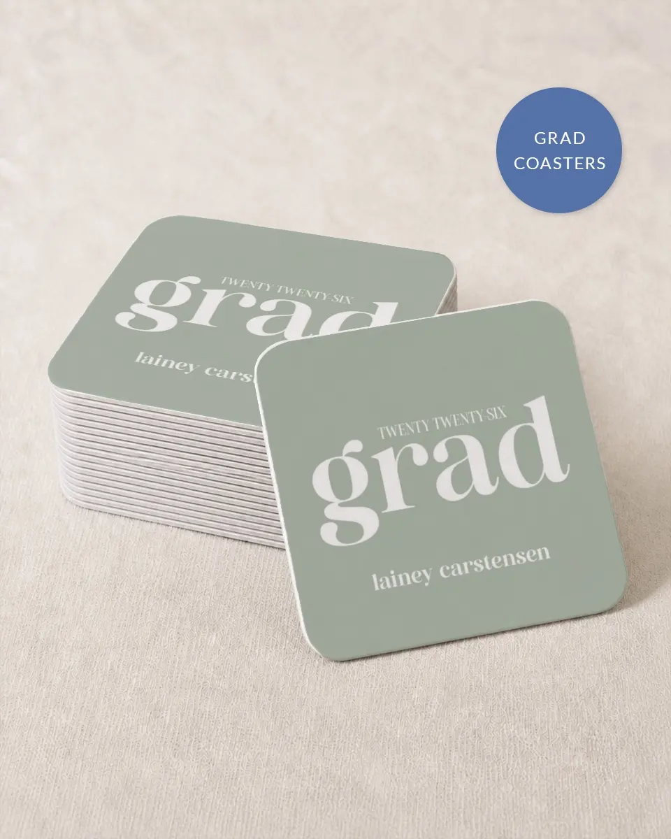 This is a 4" x 4" Wedding Coaster called Sweet Smiles printed in full color with Silver foil on Kraft Chipboard paper