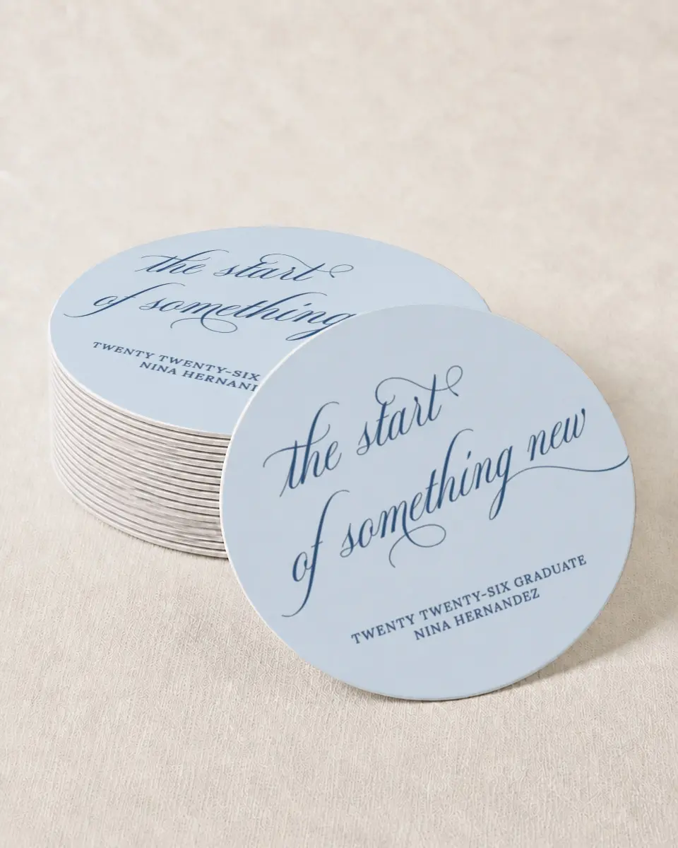 This is a 4" x 4" Wedding Coaster called The End of an Era printed in full color on Kraft Chipboard paper