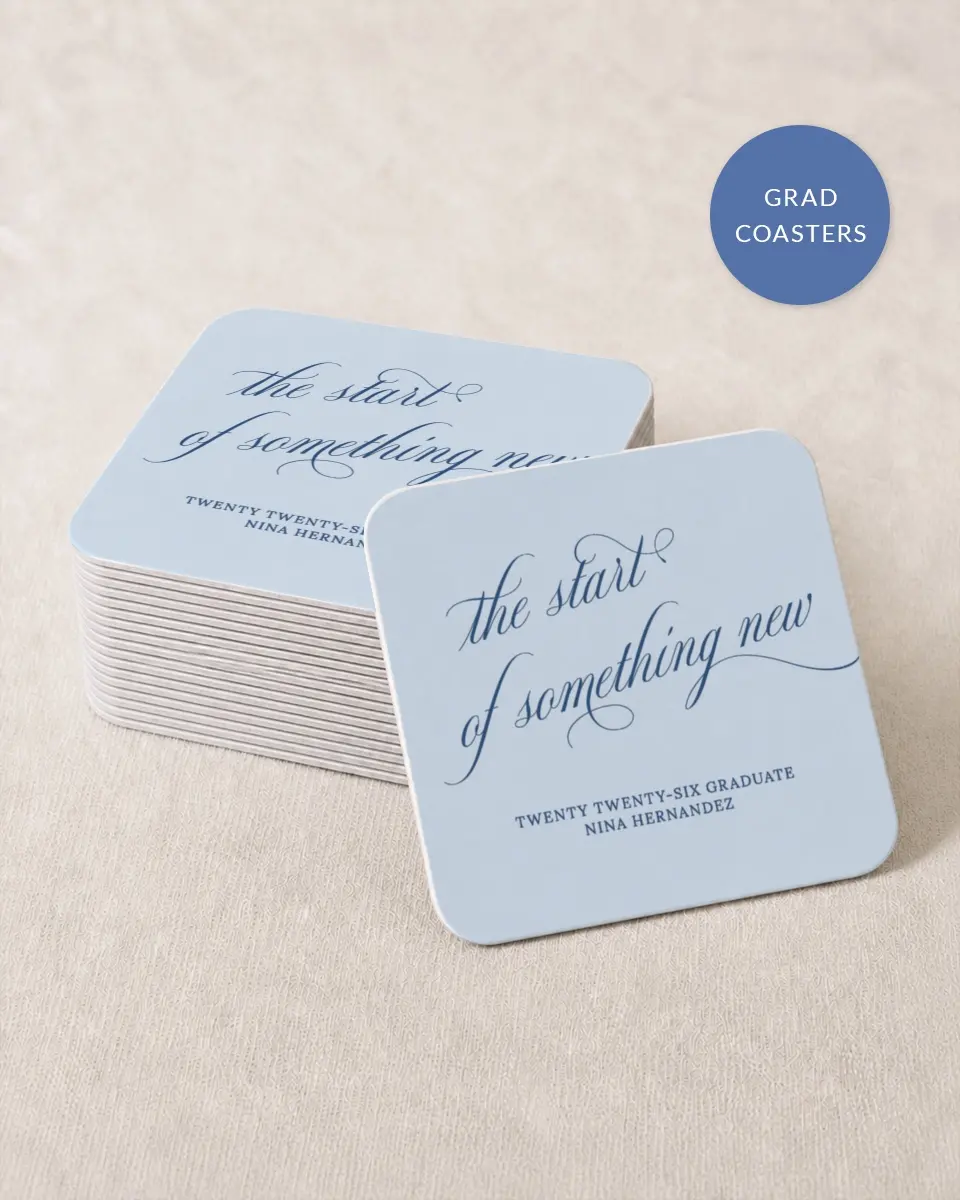 This is a 4" x 4" Wedding Coaster called The End of an Era printed in full color on Kraft Chipboard paper