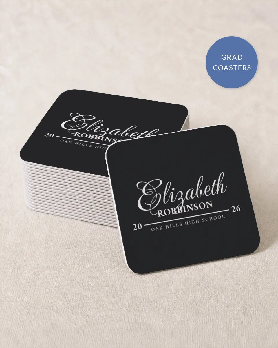 This is a 4" x 4" Wedding Coaster called The Right Path printed in full color with Gold foil on Kraft Chipboard paper