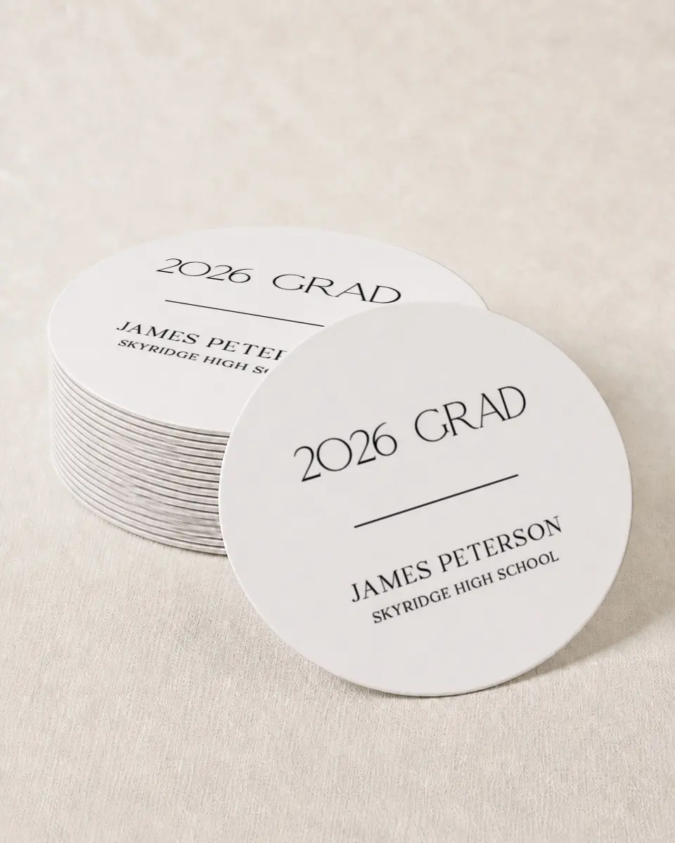 This is a 4" x 4" Wedding Coaster called Most Classic printed in full color on Kraft Chipboard paper