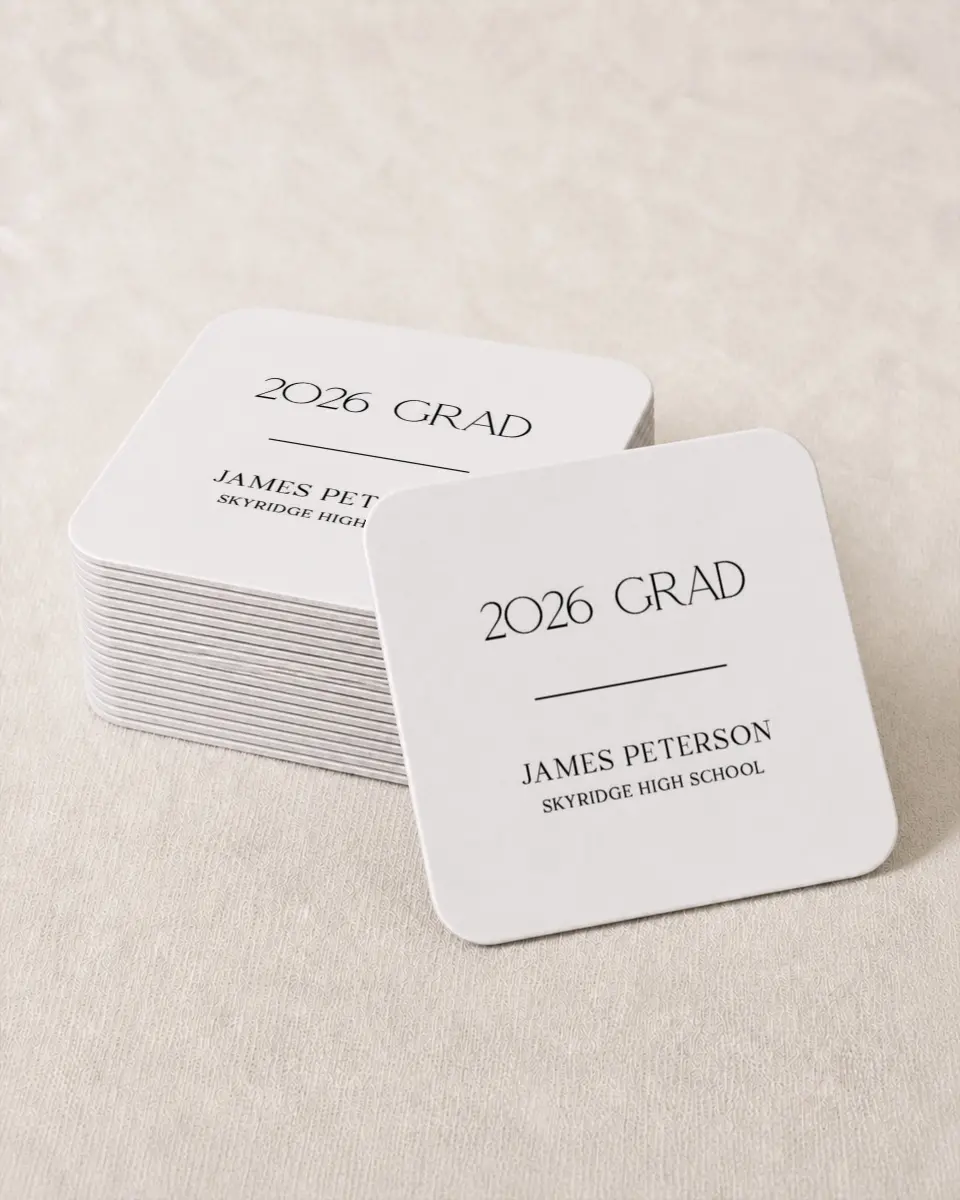 This is a 4" x 4" Wedding Coaster called Most Classic printed in full color on Kraft Chipboard paper