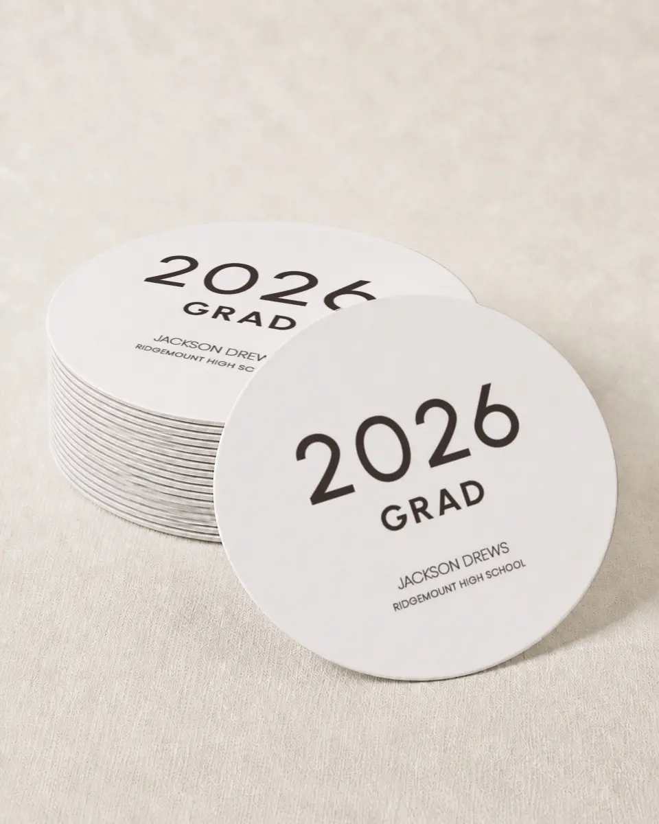 This is a 4" x 4" Wedding Coaster called Simple Graduate printed in full color on Kraft Chipboard paper