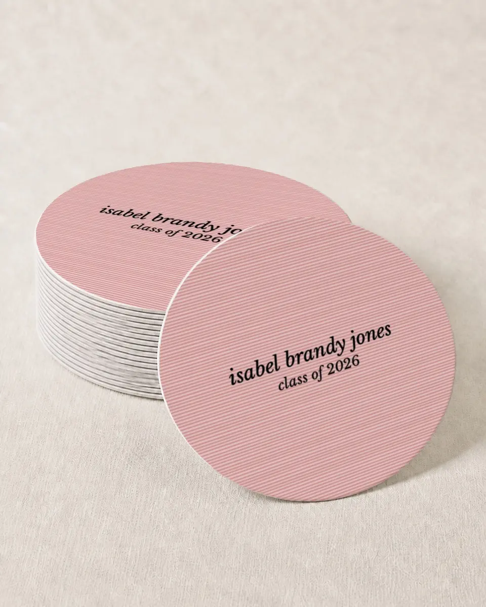 This is a 4" x 4" Wedding Coaster called Snapshot Graduate printed in full color on Kraft Chipboard paper