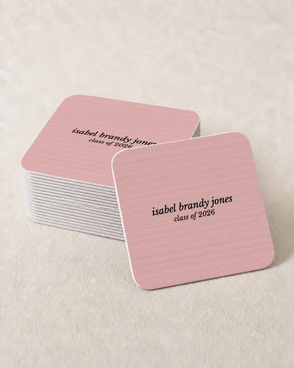 This is a 4" x 4" Wedding Coaster called Snapshot Graduate printed in full color on Kraft Chipboard paper