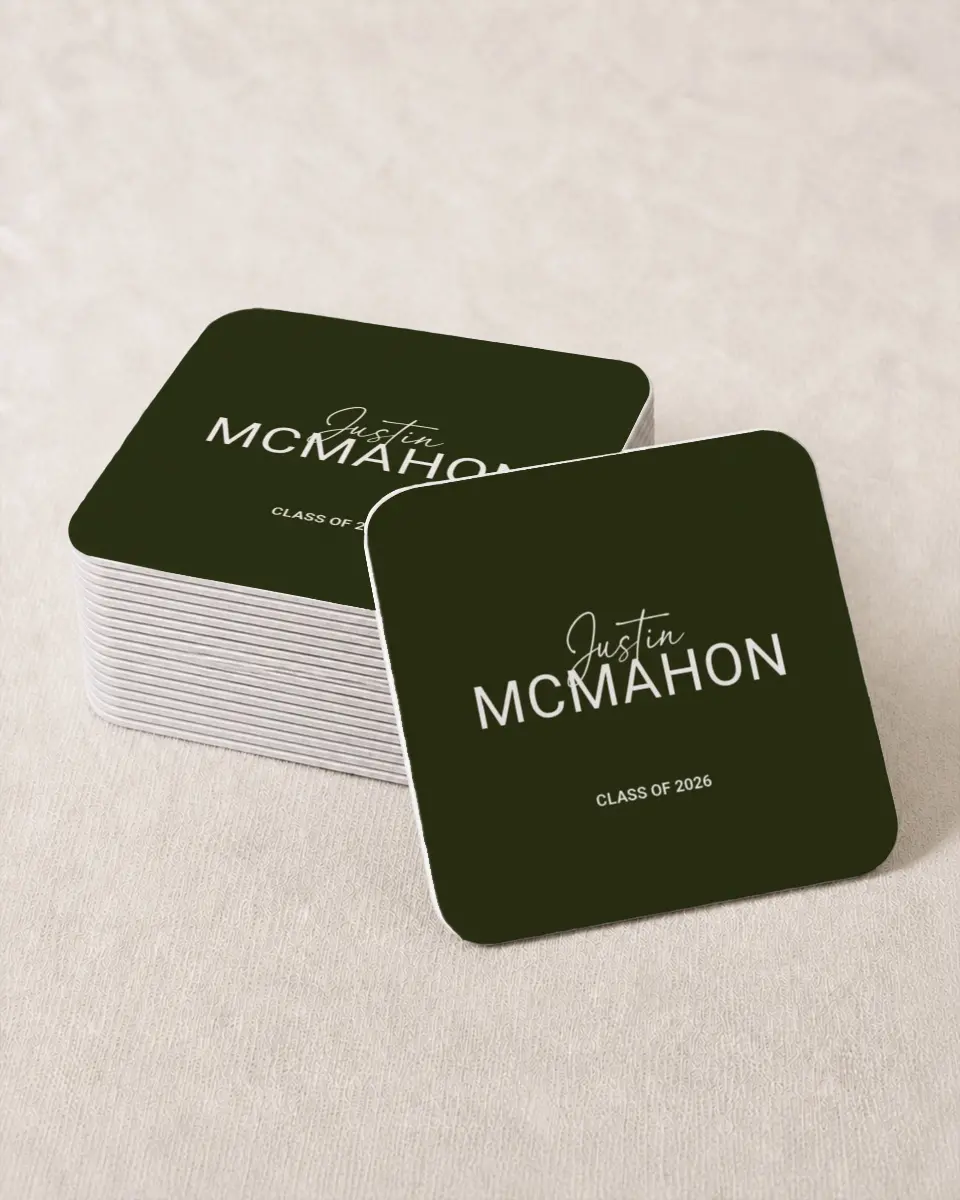 This is a 4" x 4" Wedding Coaster called Forward Bound printed in full color on Kraft Chipboard paper