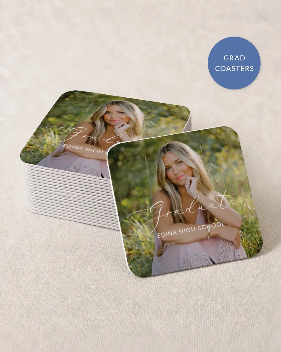 This is a 4" x 4" Wedding Coaster called Refined Moment printed in full color with Rose Gold foil on Kraft Chipboard paper