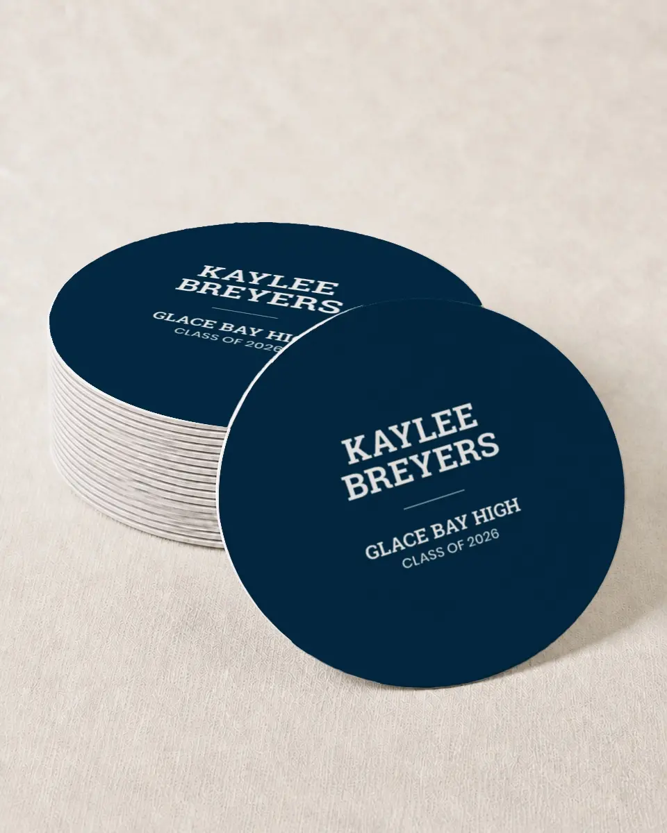 This is a 4" x 4" Wedding Coaster called Sports Graduate printed in full color on Kraft Chipboard paper
