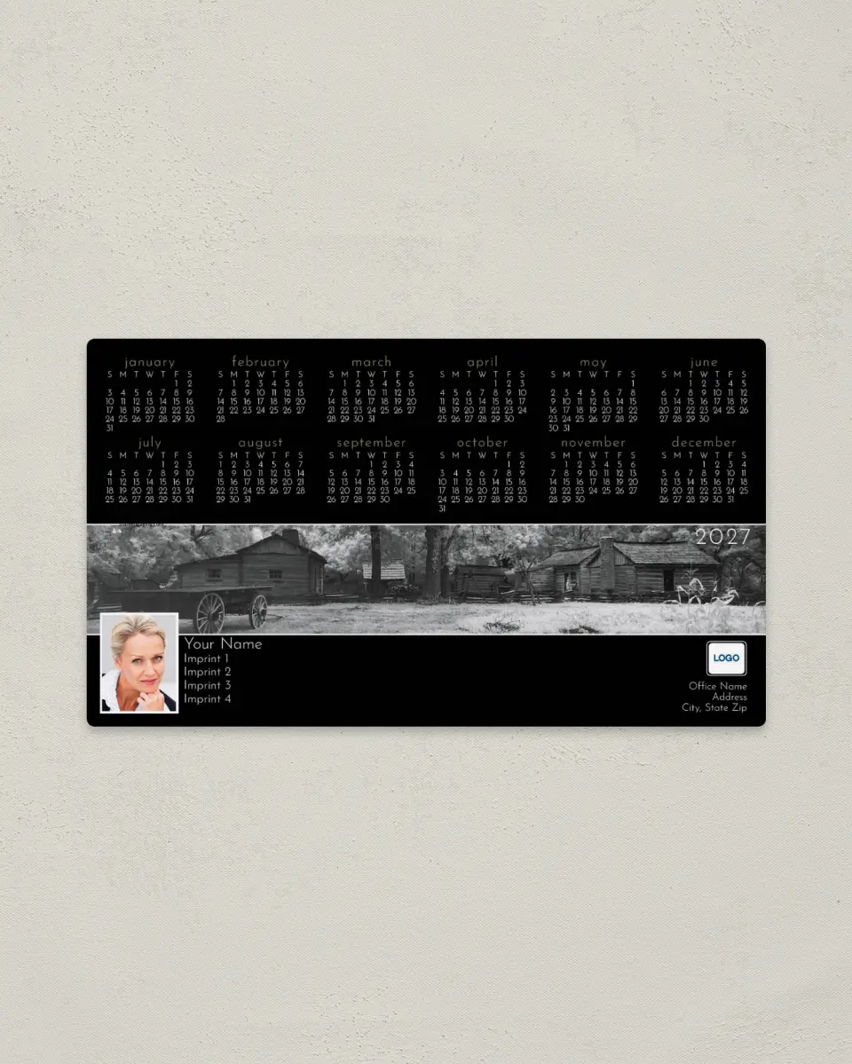 This is a 4" x 7" Full Magnet Calendar called Log Cabins printed in full color with a Standard Gloss finish