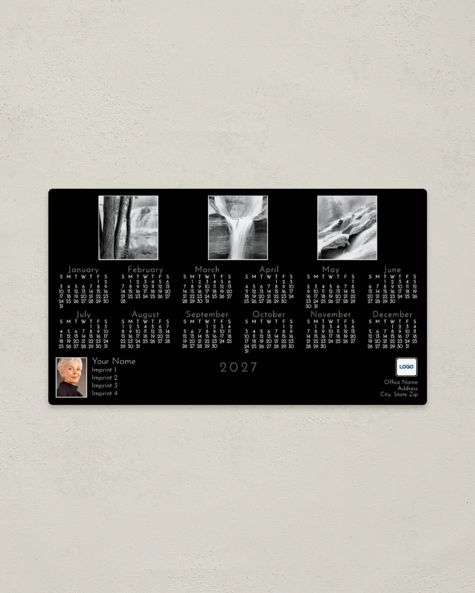 This is a 4" x 7" Full Magnet Calendar called Waterfalls printed in full color with a Standard Gloss finish