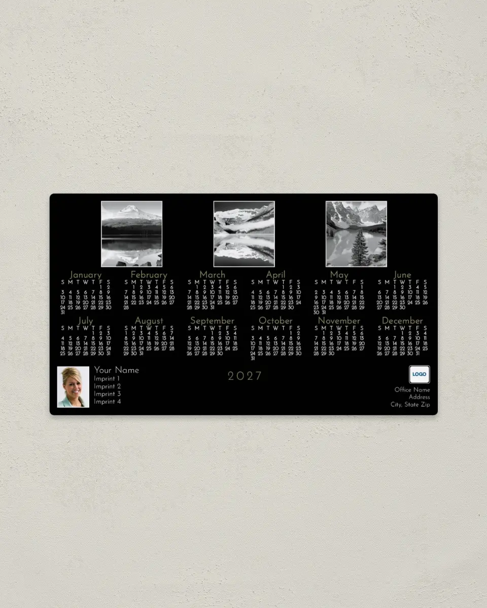This is a 4" x 7" Full Magnet Calendar called Mountains printed in full color with a Standard Gloss finish