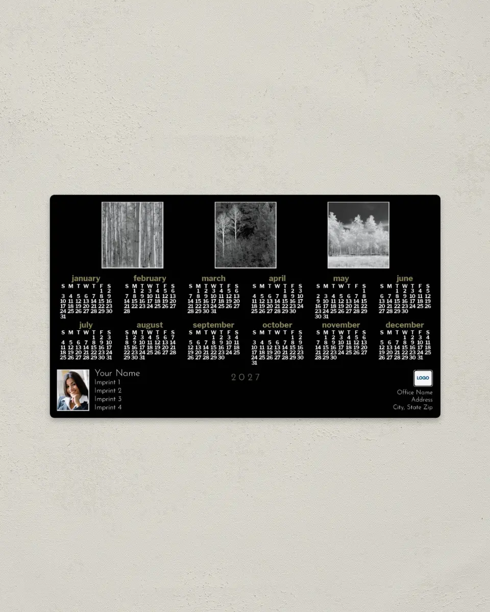 This is a 4" x 7" Full Magnet Calendar called Trees printed in full color with a Standard Gloss finish