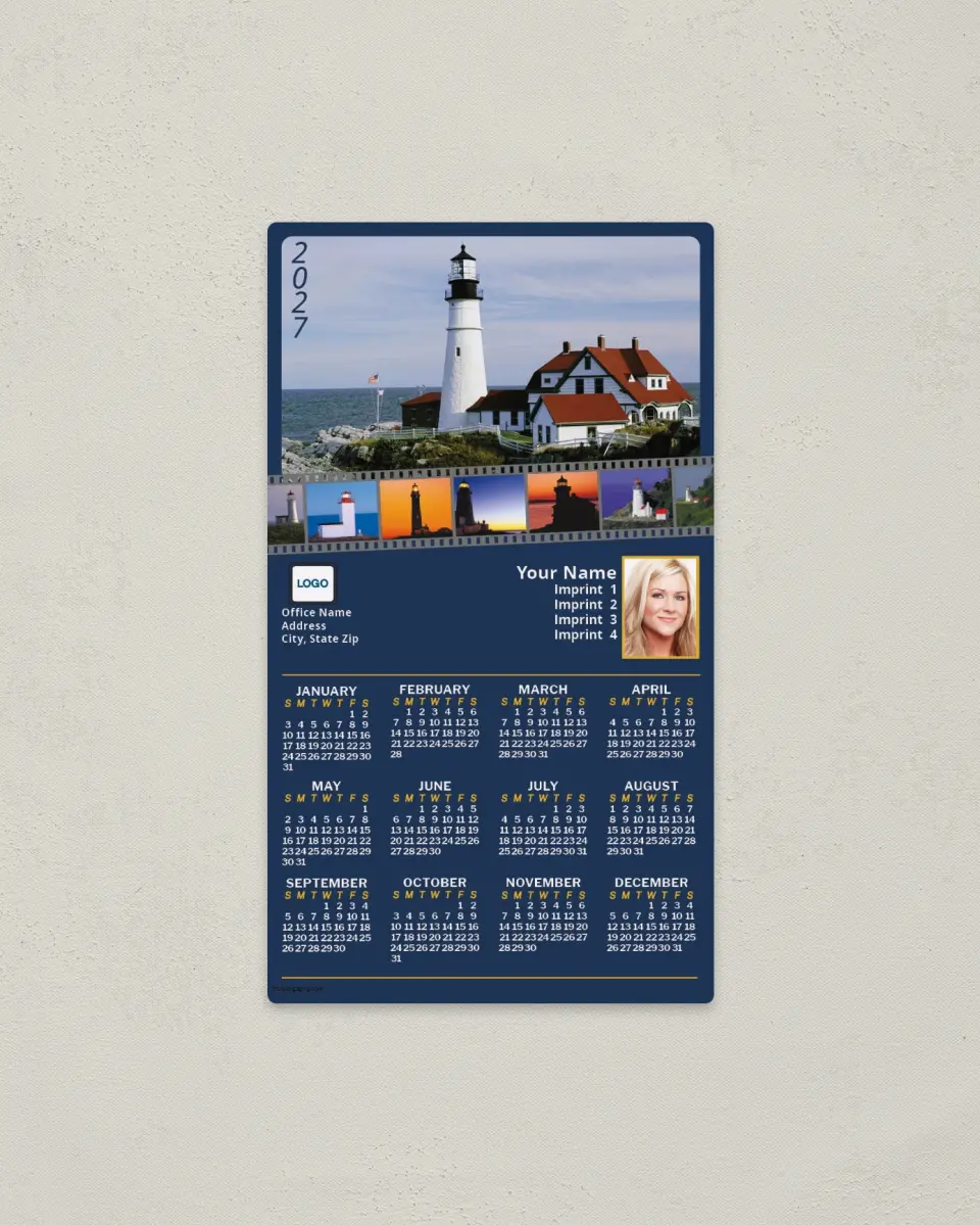 This is a 4" x 7" Full Magnet Calendar called Lighthouse Classic Collection printed in full color with a Standard Gloss finish