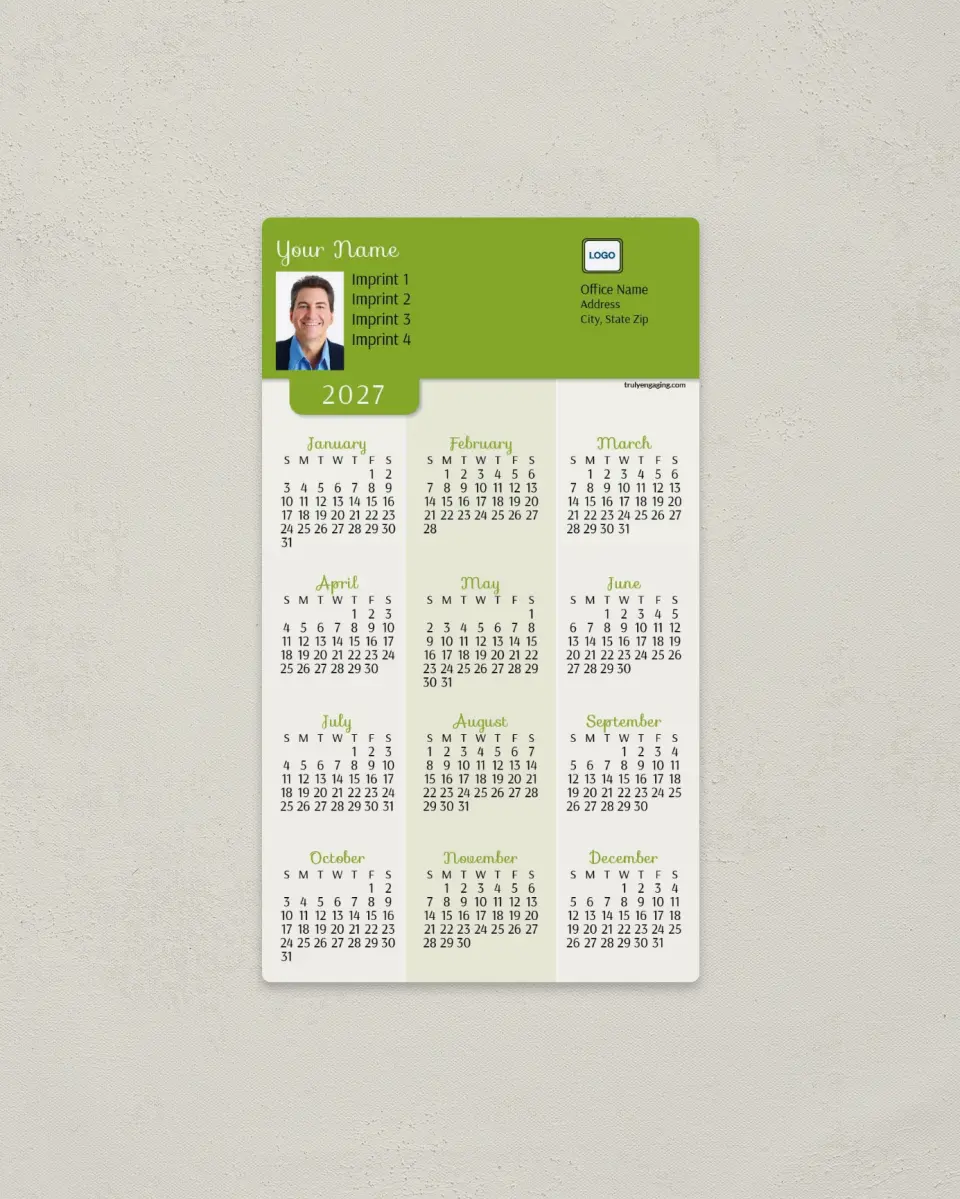 This is a 4" x 7" Full Magnet Calendar called Name Tab printed in full color with a Standard Gloss finish
