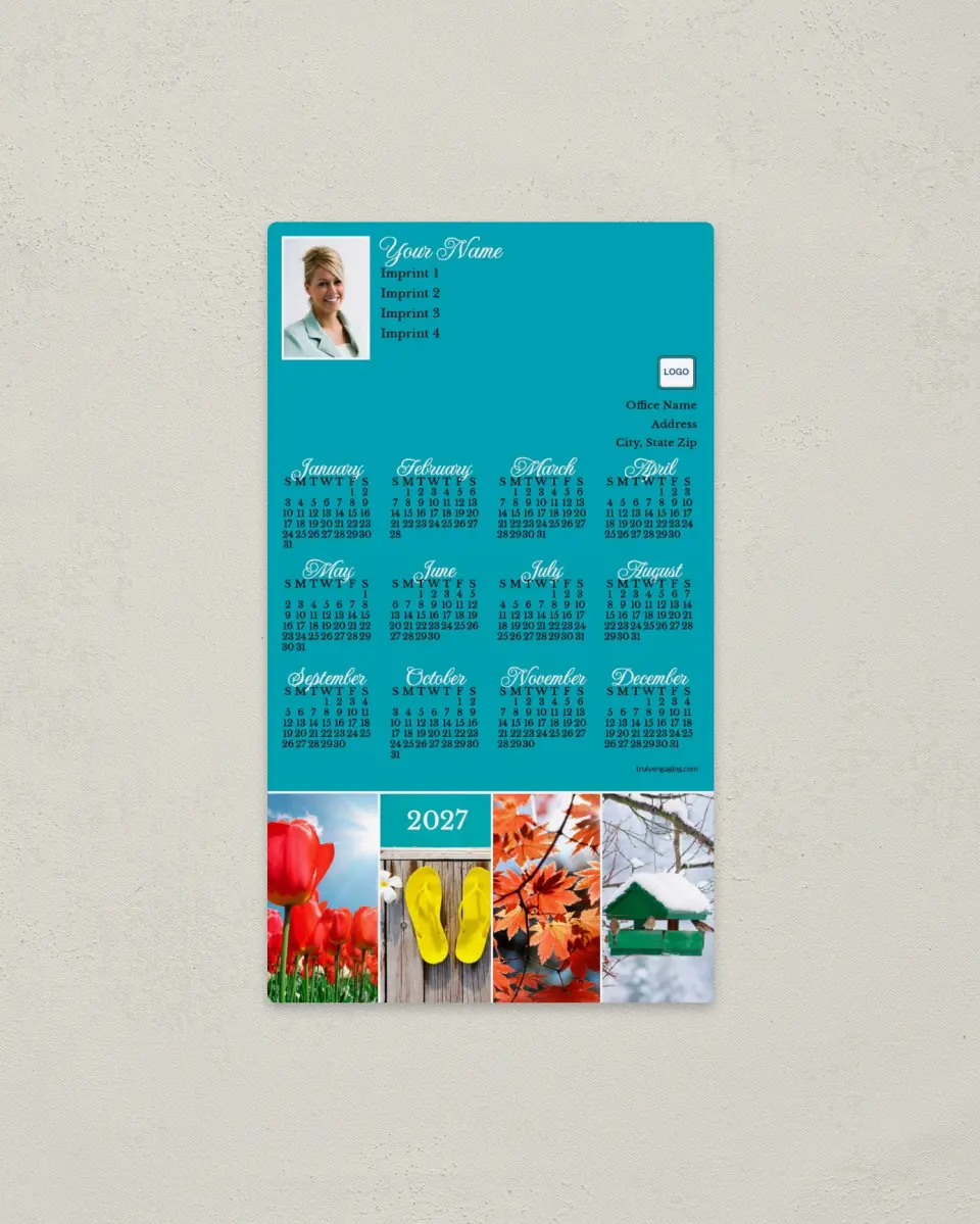 This is a 4" x 7" Full Magnet Calendar called Stunning Snapshots printed in full color with a Standard Gloss finish