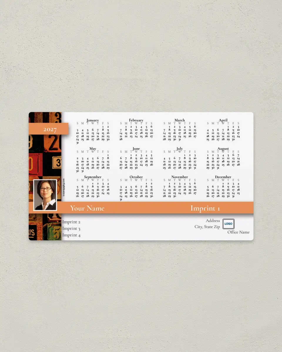 This is a 4" x 7" Full Magnet Calendar called Urban Numbers printed in full color with a Standard Gloss finish
