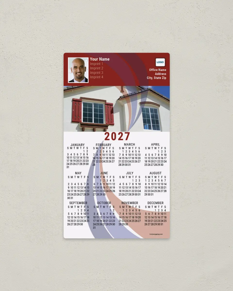 This is a 4" x 7" Full Magnet Calendar called House & Ribbon printed in full color with a Standard Gloss finish