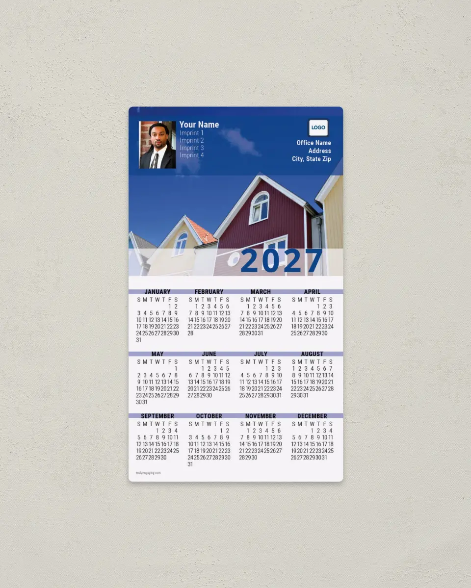 This is a 4" x 7" Full Magnet Calendar called Row of Houses printed in full color with a Standard Gloss finish