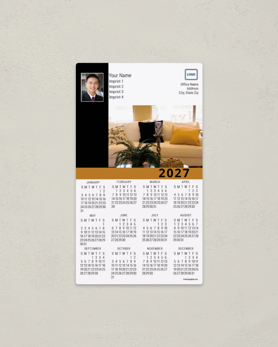 This is a 4" x 7" Full Magnet Calendar called Living Room printed in full color with a Standard Gloss finish