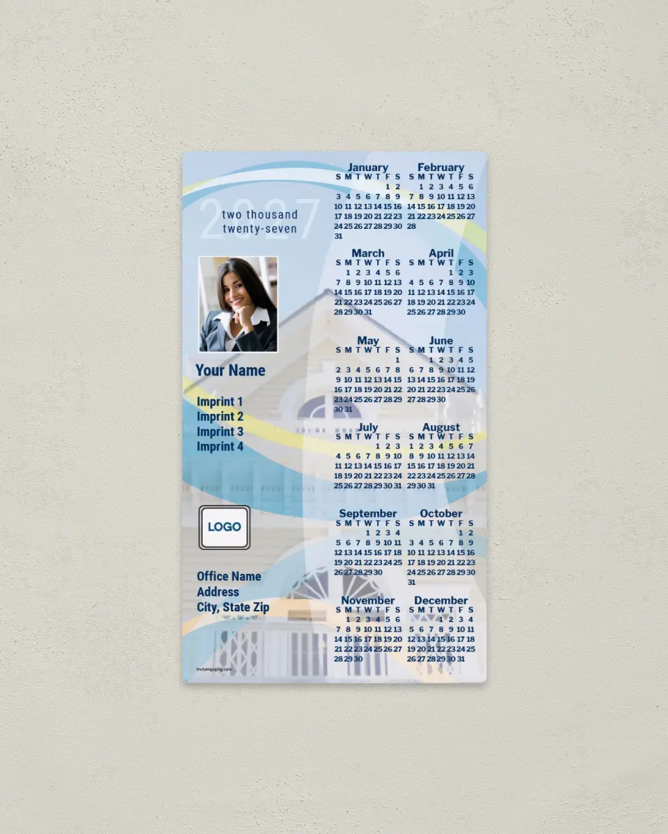 This is a 4" x 7" Full Magnet Calendar called House & Ribbons printed in full color with a Standard Gloss finish