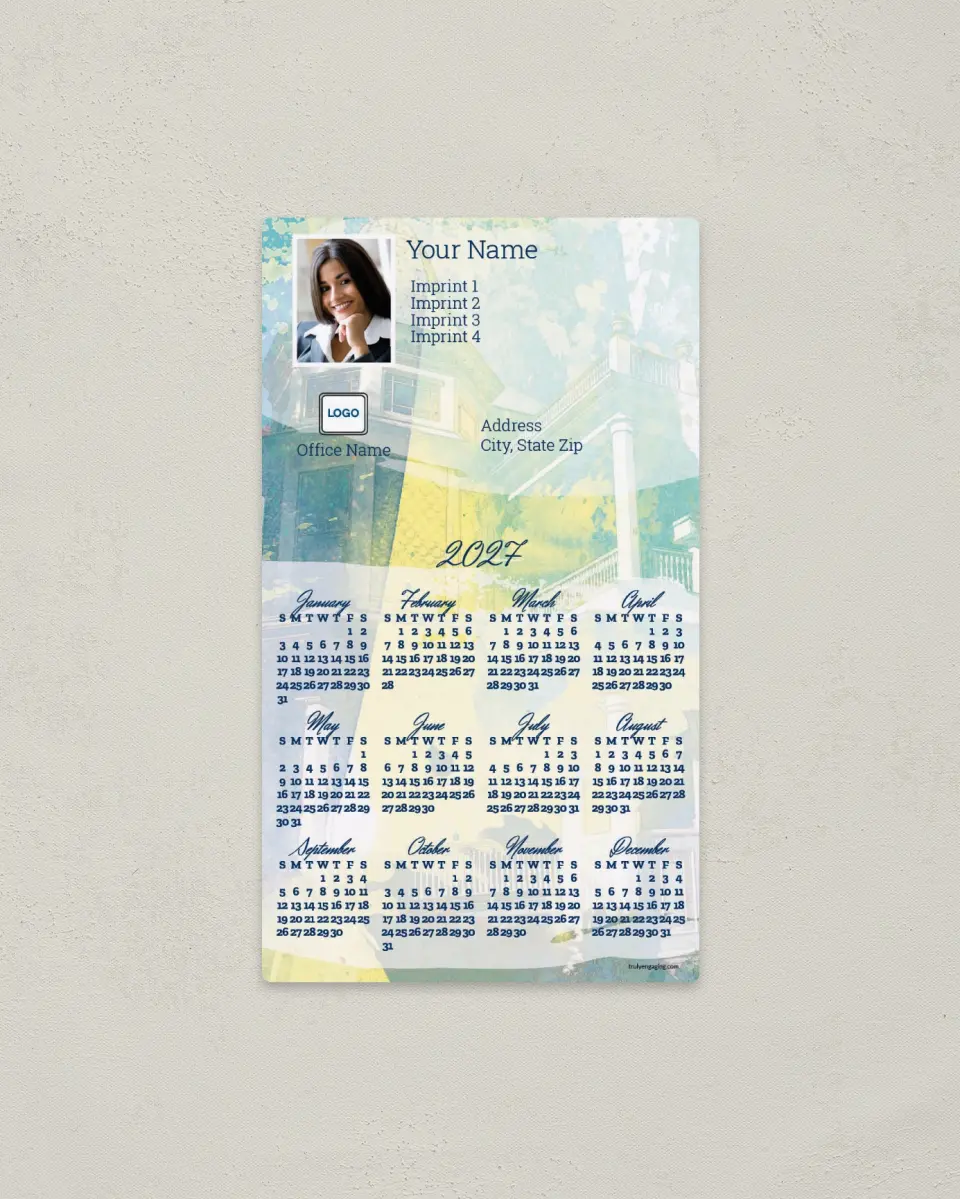 This is a 4" x 7" Full Magnet Calendar called Splatter printed in full color with a Standard Gloss finish