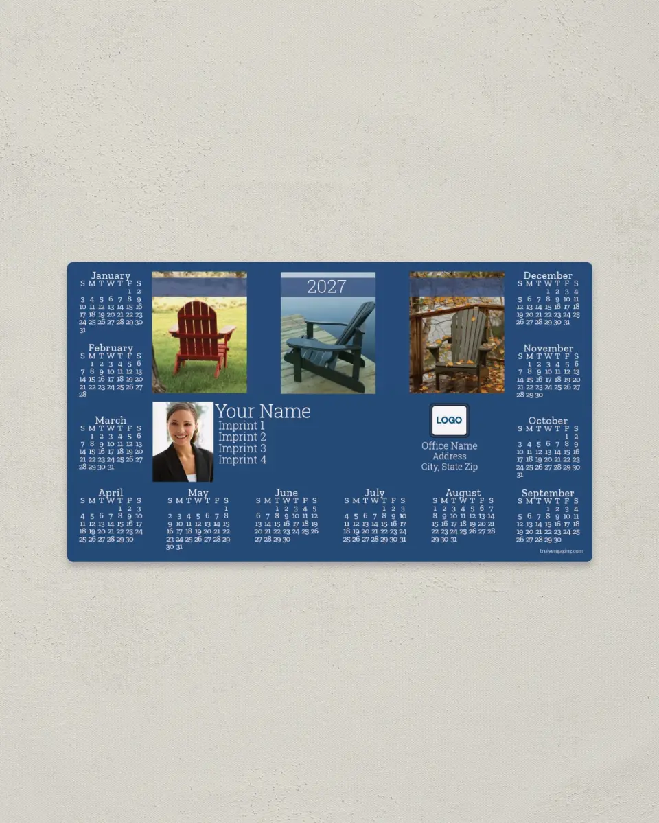 This is a 4" x 7" Full Magnet Calendar called 3 Chair Photos printed in full color with a Standard Gloss finish