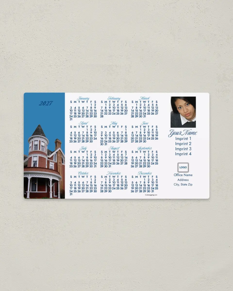 This is a 4" x 7" Full Magnet Calendar called Brick House Photo, White Background printed in full color with a Standard Gloss finish
