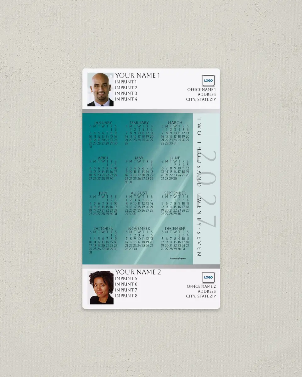 This is a 4" x 7" Full Magnet Calendar called Textured Background, 2-Person printed in full color with a Standard Gloss finish