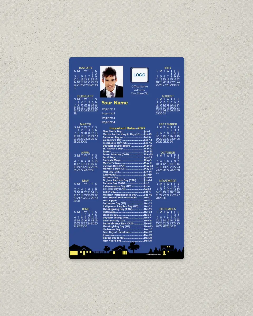 This is a 4" x 7" Full Magnet Calendar called House Silhouette, Important Dates printed in full color with a Standard Gloss finish