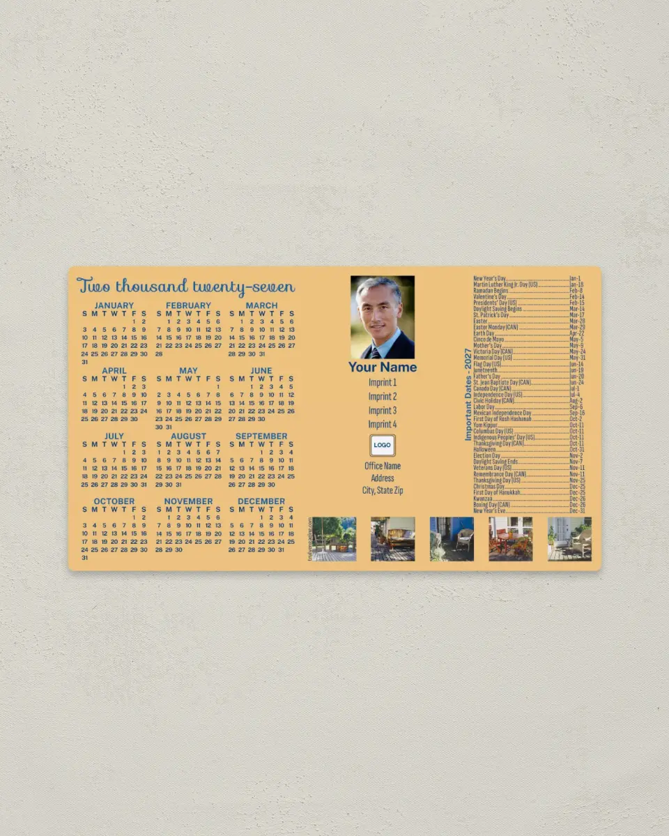 This is a 4" x 7" Full Magnet Calendar called Exterior Photos with Important Dates printed in full color with a Standard Gloss finish