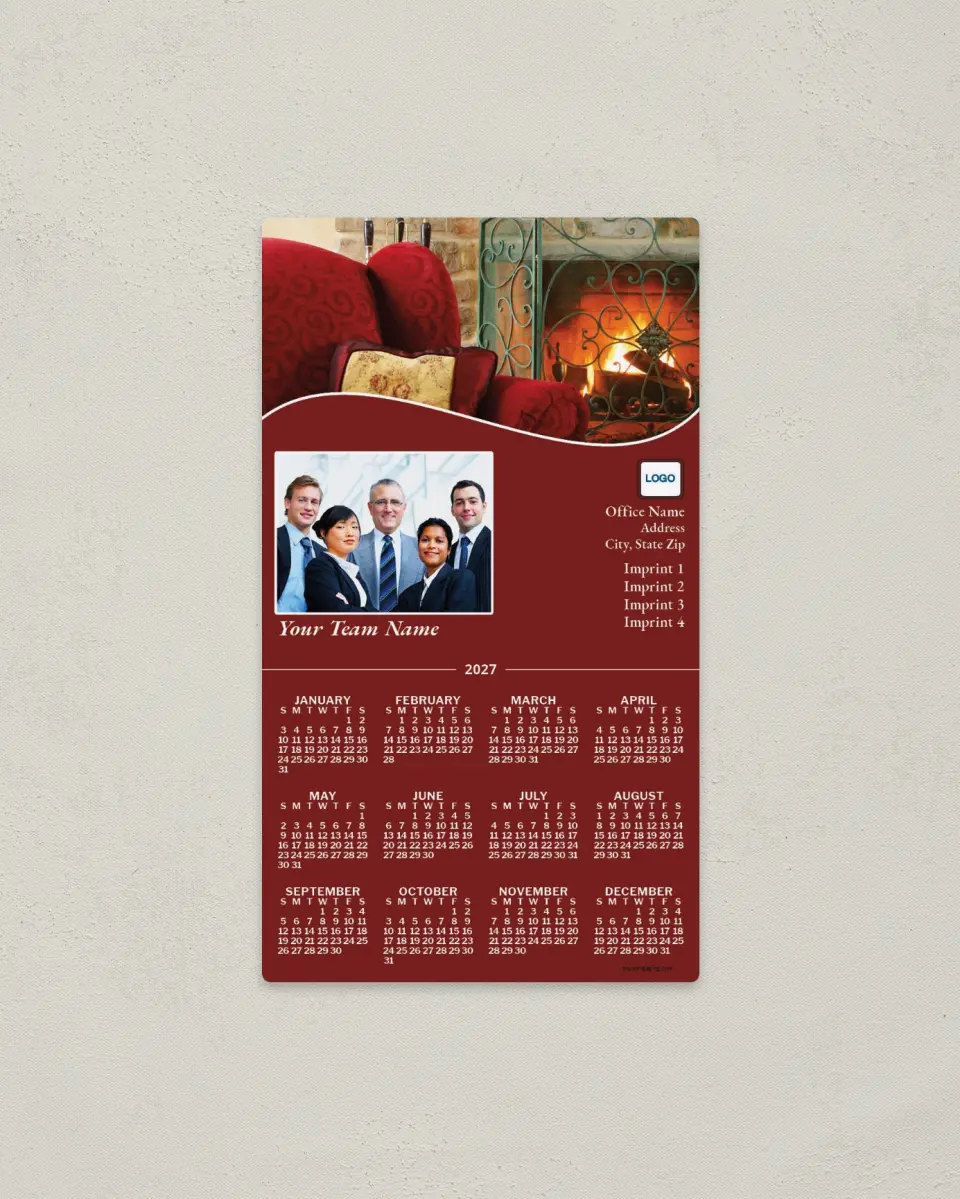 This is a 4" x 7" Full Magnet Calendar called Team Fireside Luxury printed in full color with a Standard Gloss finish