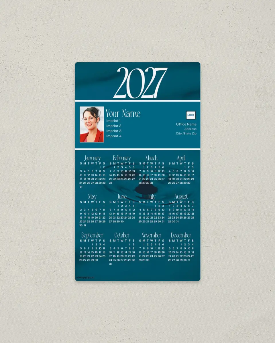This is a 4" x 7" Full Magnet Calendar called Green Fade to Blue printed in full color with a Standard Gloss finish