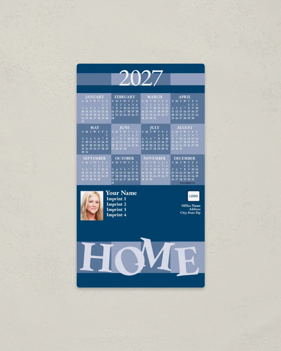This is a 4" x 7" Full Magnet Calendar called HOME printed in full color with a Standard Gloss finish