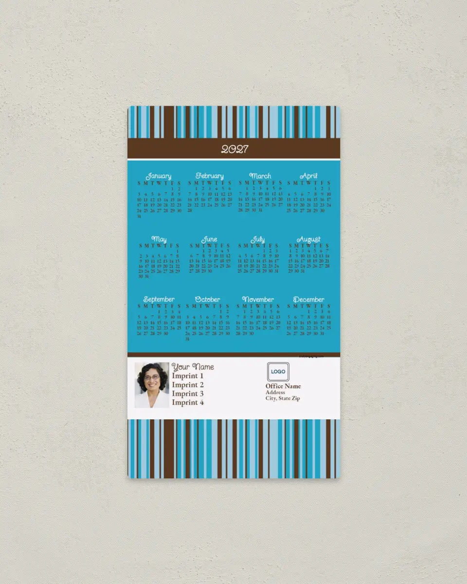 This is a 4" x 7" Full Magnet Calendar called Blue and Brown Stripes printed in full color with a Standard Gloss finish