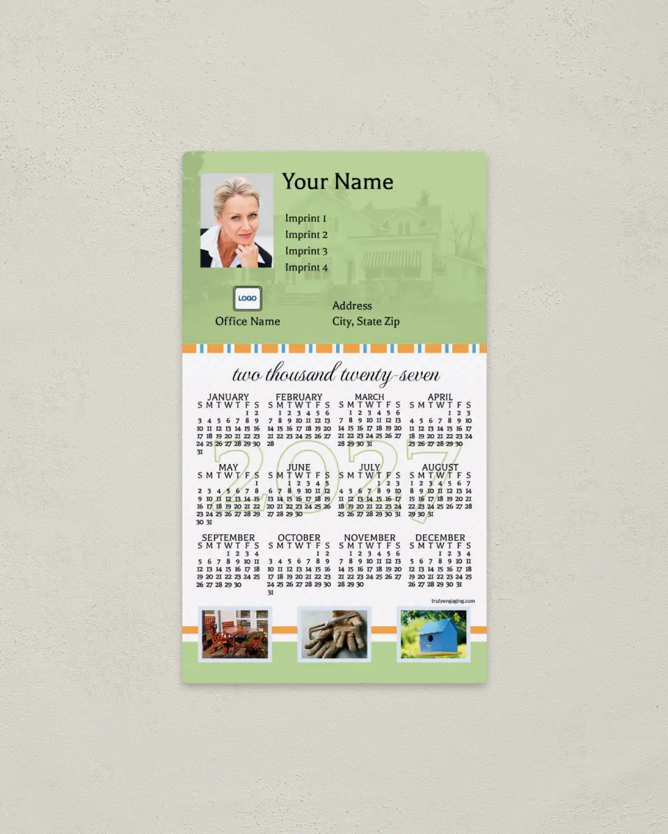 This is a 4" x 7" Full Magnet Calendar called Pale Green Texture printed in full color with a Standard Gloss finish