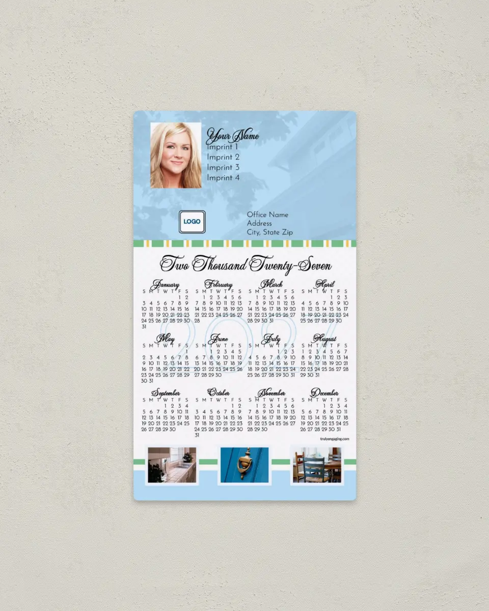 This is a 4" x 7" Full Magnet Calendar called Pale Blue Texture printed in full color with a Standard Gloss finish