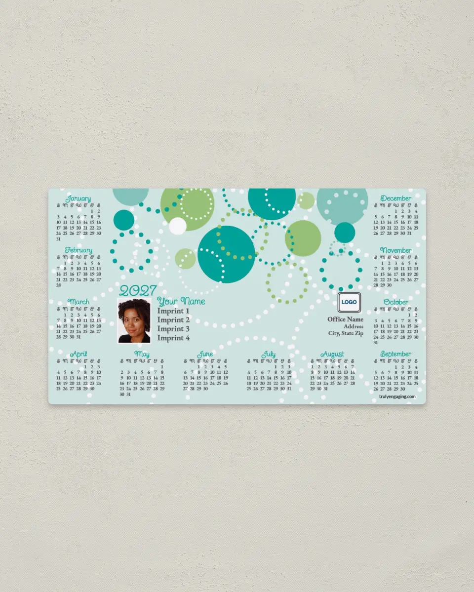 This is a 4" x 7" Full Magnet Calendar called Circles printed in full color with a Standard Gloss finish